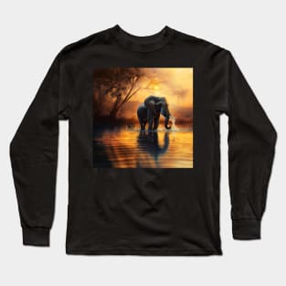 Elephant in a golden lake Long Sleeve T-Shirt